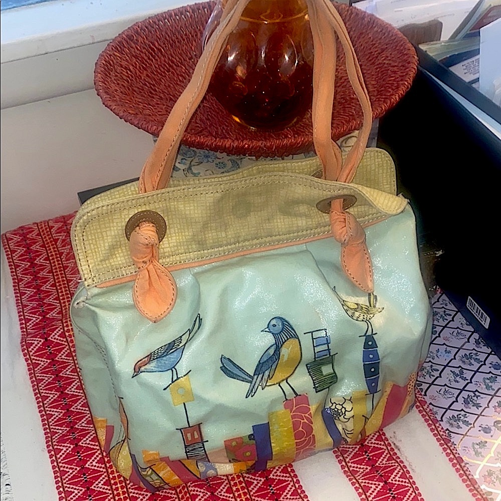 Fossil- Vintage Bird Print Bag - coated leather & canvas - distressed